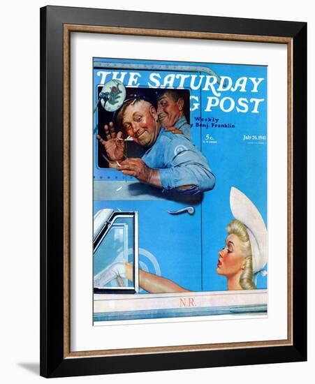 "Two Flirts" Saturday Evening Post Cover, July 26,1941-Norman Rockwell-Framed Giclee Print