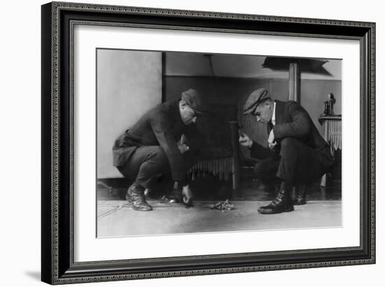 Two Gamblers Throw Craps for Money with Dollars on Floor-null-Framed Art Print