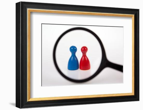 Two Gaming Pieces in the Focus of a Magnifier, Symbolism-Catharina Lux-Framed Photographic Print