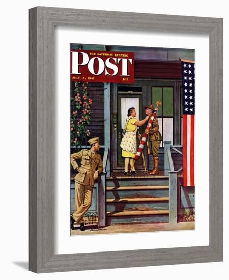 "Two Generations of Vets," Saturday Evening Post Cover, July 5, 1947-Stevan Dohanos-Framed Giclee Print