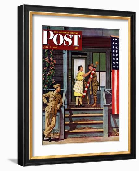 "Two Generations of Vets," Saturday Evening Post Cover, July 5, 1947-Stevan Dohanos-Framed Giclee Print