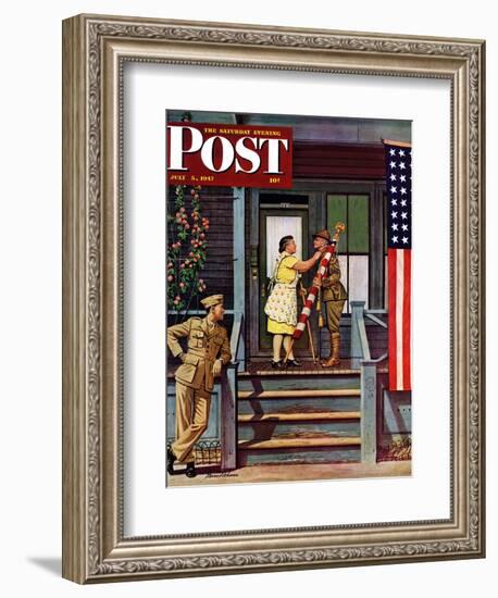 "Two Generations of Vets," Saturday Evening Post Cover, July 5, 1947-Stevan Dohanos-Framed Premium Giclee Print