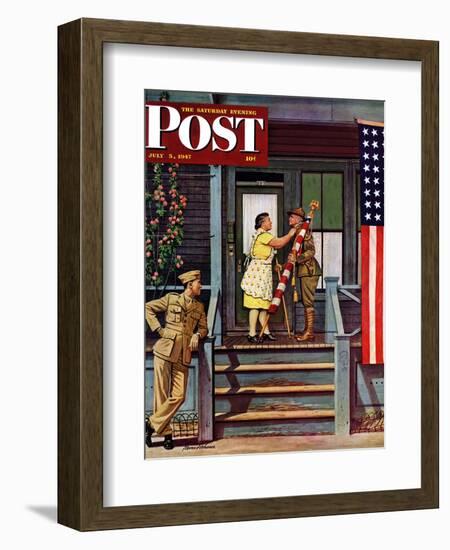 "Two Generations of Vets," Saturday Evening Post Cover, July 5, 1947-Stevan Dohanos-Framed Premium Giclee Print