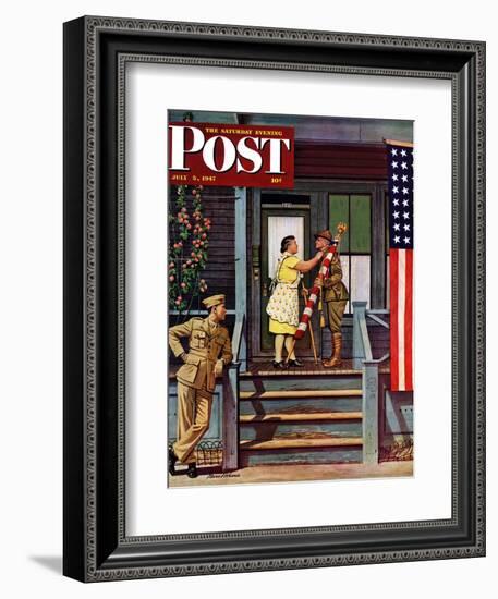 "Two Generations of Vets," Saturday Evening Post Cover, July 5, 1947-Stevan Dohanos-Framed Premium Giclee Print