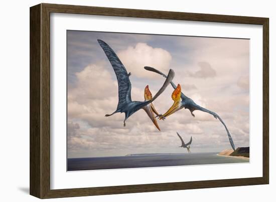 Two Geosternbergia Pterosaurs Fighting over Small Fish-null-Framed Art Print