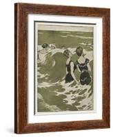 Two German Lady Bathers Watch Other Swimmers Playing in the Waves-Ferdinand Von Reznicek-Framed Art Print