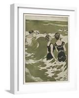 Two German Lady Bathers Watch Other Swimmers Playing in the Waves-Ferdinand Von Reznicek-Framed Art Print