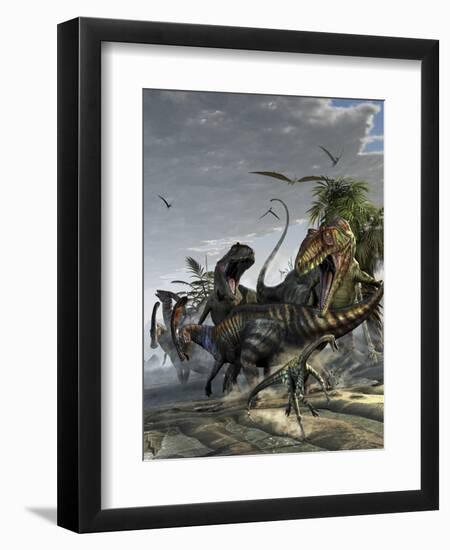 Two Giganotosaurus Trying to Capture a Parasaurolophus-Stocktrek Images-Framed Art Print