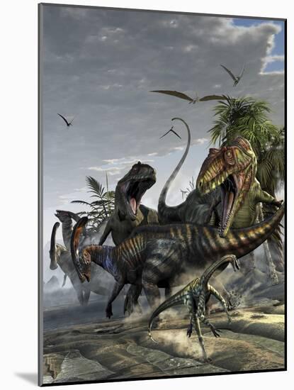Two Giganotosaurus Trying to Capture a Parasaurolophus-Stocktrek Images-Mounted Art Print