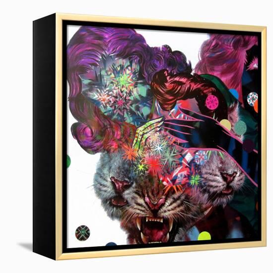 Two Girls and Three Tigers Show-Shark Toof-Framed Stretched Canvas