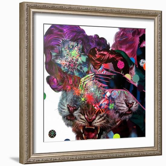 Two Girls and Three Tigers Show-Shark Toof-Framed Art Print