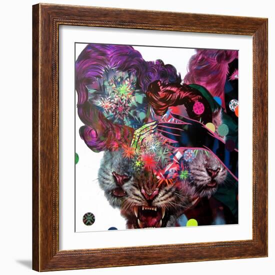 Two Girls and Three Tigers Show-Shark Toof-Framed Art Print