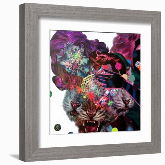 Two Girls and Three Tigers Show-Shark Toof-Framed Art Print