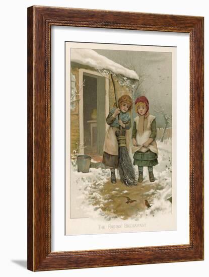 Two Girls Give the Robins Their Breakfast-Harriet M. Bennett-Framed Art Print