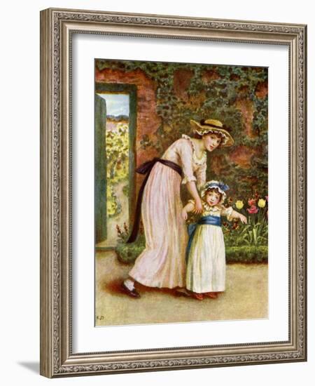 'Two girls in a garden', by Kate Greenaway-Kate Greenaway-Framed Giclee Print