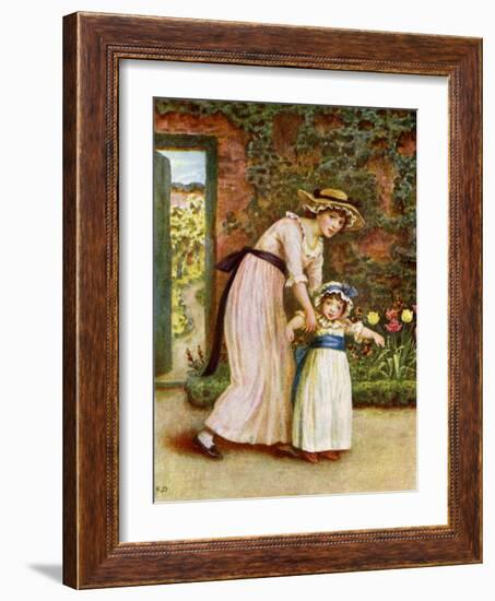 'Two girls in a garden', by Kate Greenaway-Kate Greenaway-Framed Giclee Print