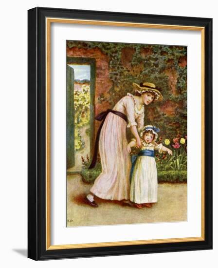 'Two girls in a garden', by Kate Greenaway-Kate Greenaway-Framed Giclee Print