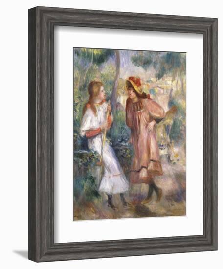 Two Girls in the Garden at Montmartre-Pierre-Auguste Renoir-Framed Giclee Print