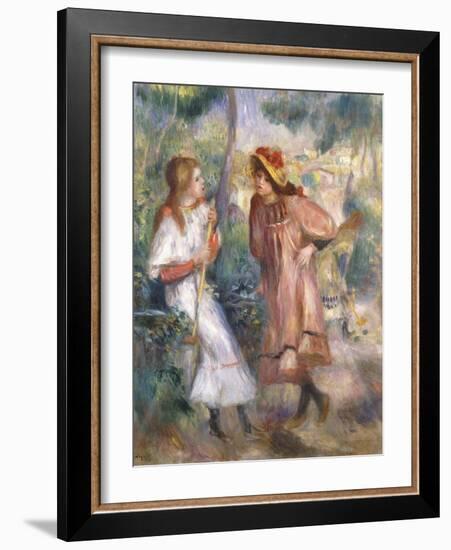 Two Girls in the Garden at Montmartre-Pierre-Auguste Renoir-Framed Giclee Print