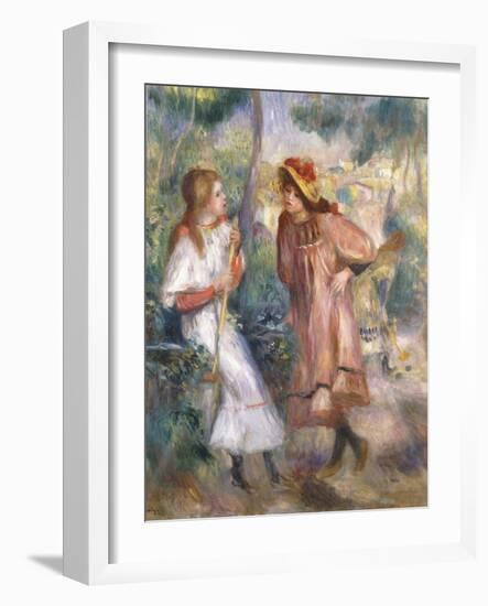 Two Girls in the Garden at Montmartre-Pierre-Auguste Renoir-Framed Giclee Print