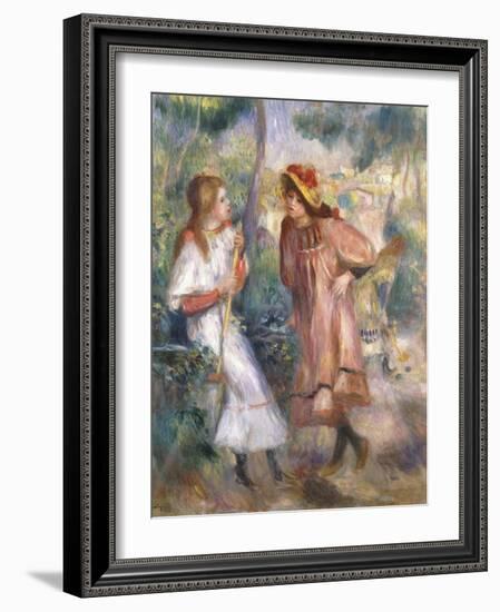 Two Girls in the Garden at Montmartre-Pierre-Auguste Renoir-Framed Giclee Print