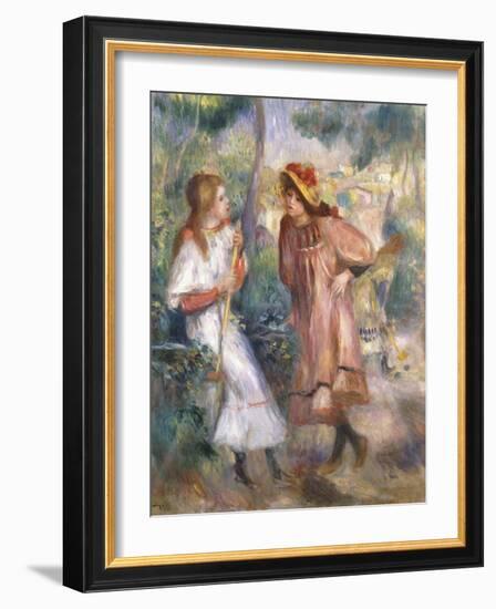 Two Girls in the Garden at Montmartre-Pierre-Auguste Renoir-Framed Giclee Print