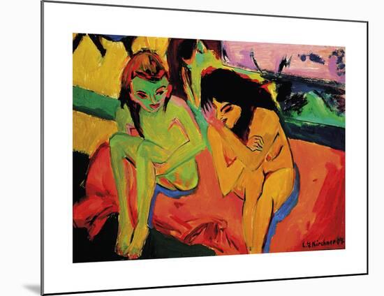 Two Girls (Naked Girls Talking)-Ernst Ludwig Kirchner-Mounted Premium Giclee Print