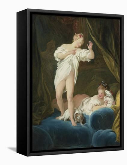 Two Girls on a Bed Playing with their Dogs-Jean-Honoré Fragonard-Framed Premier Image Canvas