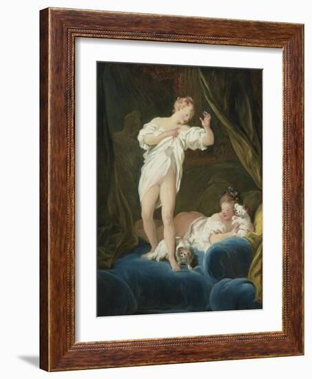 Two Girls on a Bed Playing with their Dogs-Jean-Honoré Fragonard-Framed Giclee Print