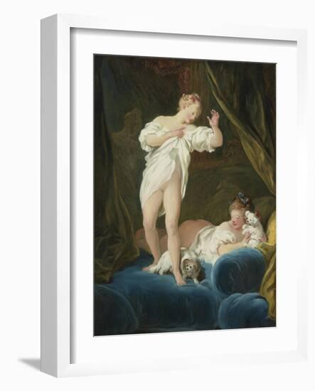 Two Girls on a Bed Playing with their Dogs-Jean-Honoré Fragonard-Framed Giclee Print