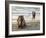 Two Girls on Beach at Dusk, Camel Waiting, Ganpatipule, Karnataka, India, Asia-Annie Owen-Framed Photographic Print