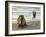 Two Girls on Beach at Dusk, Camel Waiting, Ganpatipule, Karnataka, India, Asia-Annie Owen-Framed Photographic Print