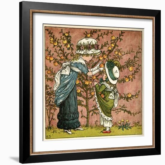 Two Girls Picking Apples from a Tree-Kate Greenaway-Framed Art Print