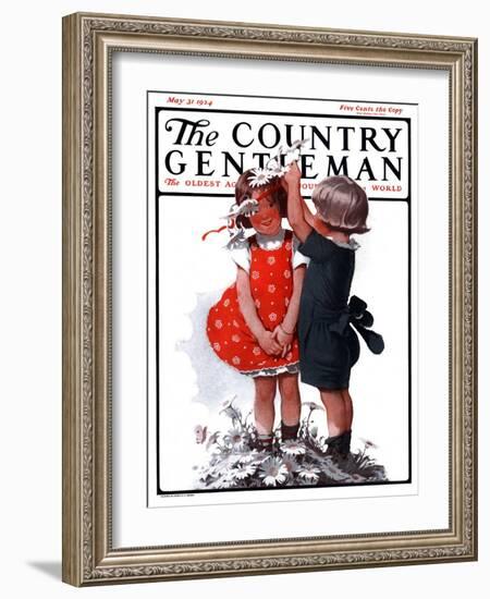 "Two Girls Playing with Flowers," Country Gentleman Cover, May 31, 1924-Sarah Stilwell Weber-Framed Giclee Print