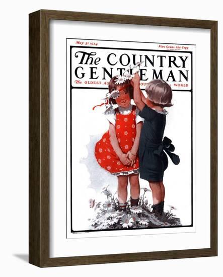 "Two Girls Playing with Flowers," Country Gentleman Cover, May 31, 1924-Sarah Stilwell Weber-Framed Giclee Print