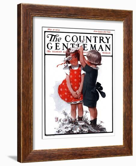 "Two Girls Playing with Flowers," Country Gentleman Cover, May 31, 1924-Sarah Stilwell Weber-Framed Giclee Print