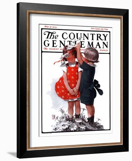 "Two Girls Playing with Flowers," Country Gentleman Cover, May 31, 1924-Sarah Stilwell Weber-Framed Giclee Print