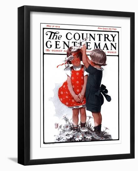 "Two Girls Playing with Flowers," Country Gentleman Cover, May 31, 1924-Sarah Stilwell Weber-Framed Giclee Print