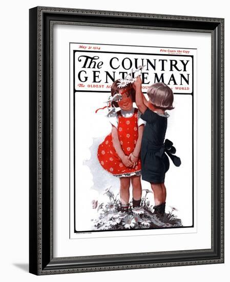 "Two Girls Playing with Flowers," Country Gentleman Cover, May 31, 1924-Sarah Stilwell Weber-Framed Giclee Print