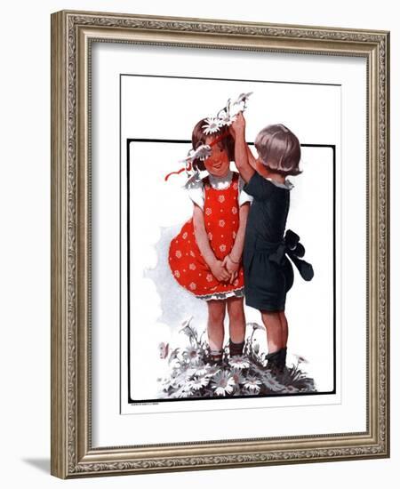 "Two Girls Playing with Flowers,"May 31, 1924-Sarah Stilwell Weber-Framed Giclee Print