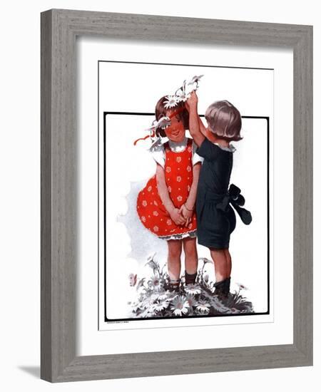 "Two Girls Playing with Flowers,"May 31, 1924-Sarah Stilwell Weber-Framed Giclee Print