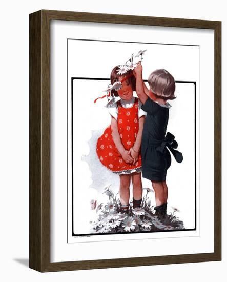 "Two Girls Playing with Flowers,"May 31, 1924-Sarah Stilwell Weber-Framed Giclee Print