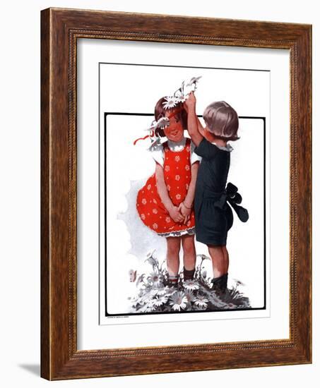 "Two Girls Playing with Flowers,"May 31, 1924-Sarah Stilwell Weber-Framed Giclee Print