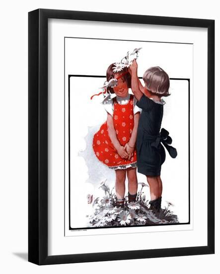 "Two Girls Playing with Flowers,"May 31, 1924-Sarah Stilwell Weber-Framed Giclee Print