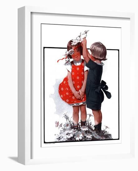 "Two Girls Playing with Flowers,"May 31, 1924-Sarah Stilwell Weber-Framed Giclee Print