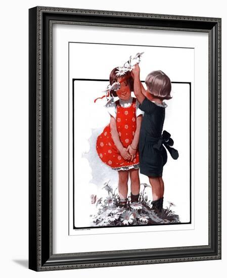 "Two Girls Playing with Flowers,"May 31, 1924-Sarah Stilwell Weber-Framed Giclee Print