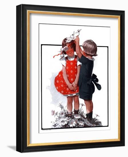 "Two Girls Playing with Flowers,"May 31, 1924-Sarah Stilwell Weber-Framed Giclee Print