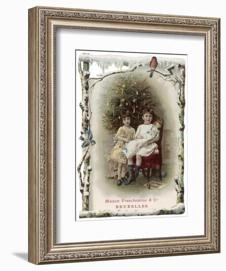 Two Girls Sit by the Tree with their Dolls-null-Framed Art Print
