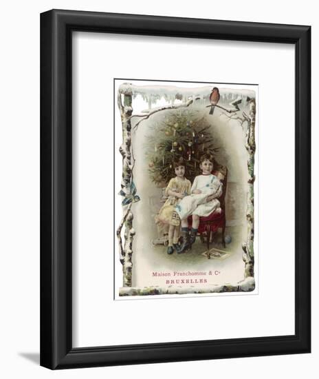 Two Girls Sit by the Tree with their Dolls-null-Framed Art Print