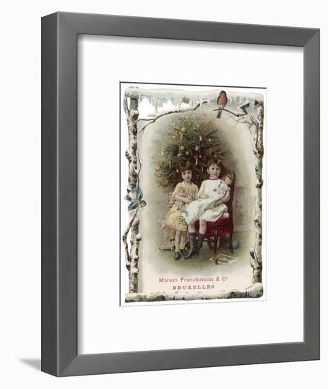 Two Girls Sit by the Tree with their Dolls-null-Framed Art Print